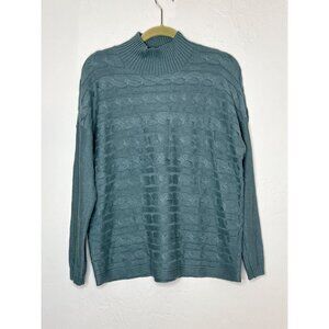 J. Jill Sweater Mock Neck Cable Knit Fisherman Pullover Green‎ Size Small